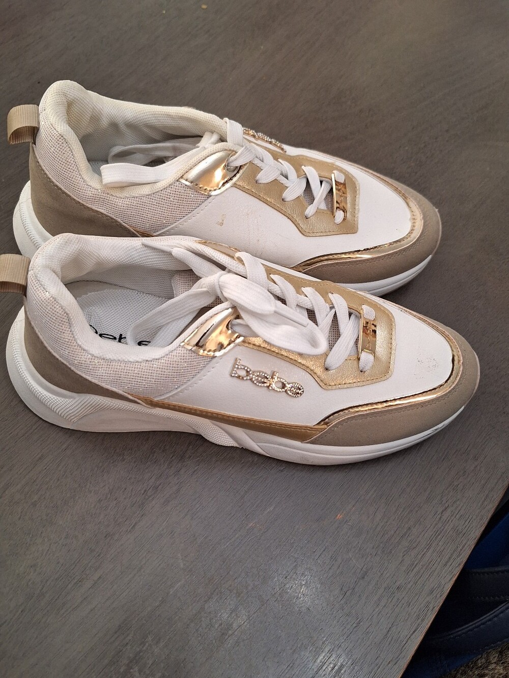 bebe White and Gold Women's Fashion Sneakers
